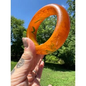 Vintage Bakelite Bangle Apple Juice Marbled Spinach Green Swirl Chunky Bracelet